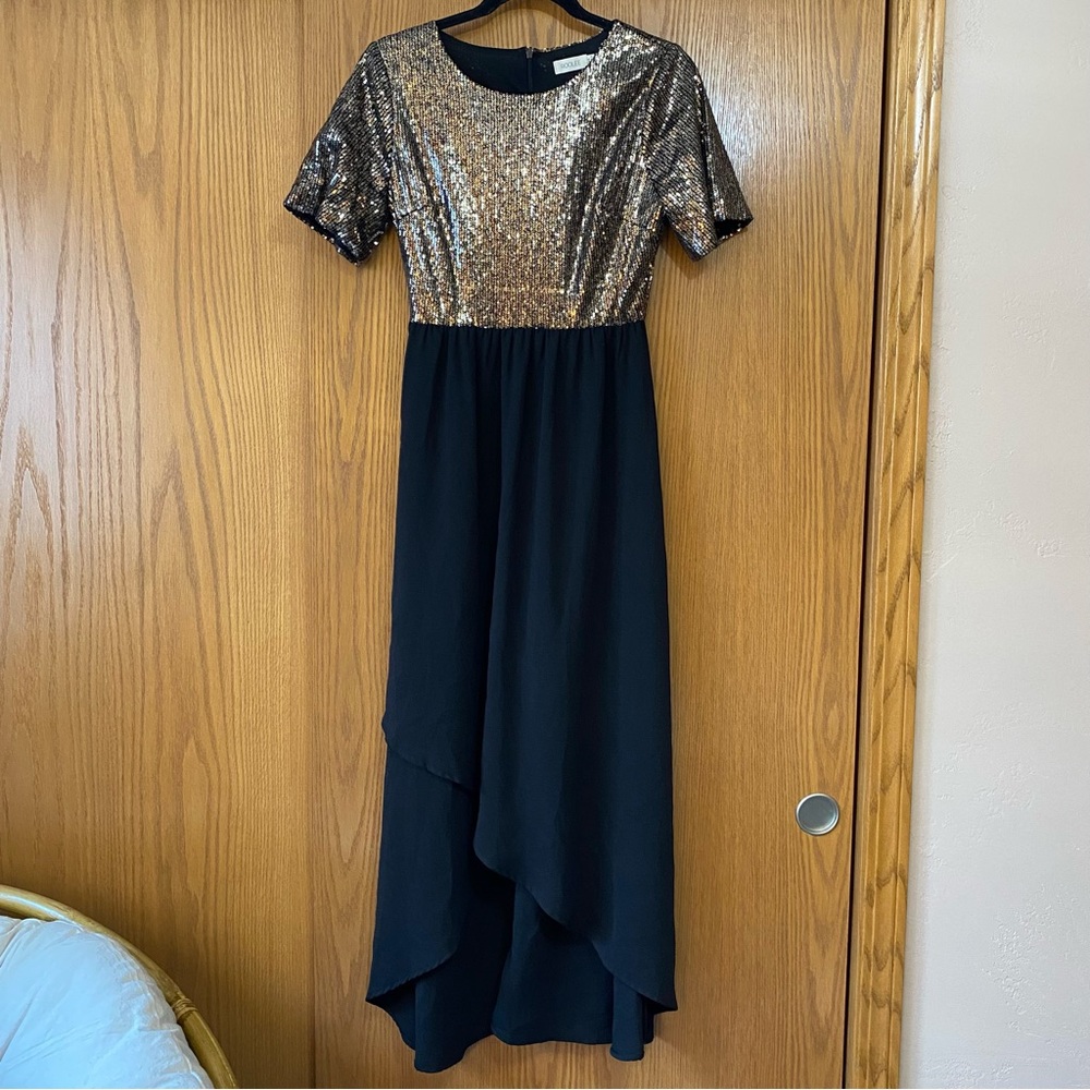 Roolee Black and Gold High Low Dress